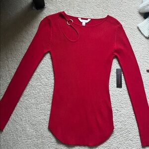 No Boundaries Red Women's Sweater Unique Neckline.